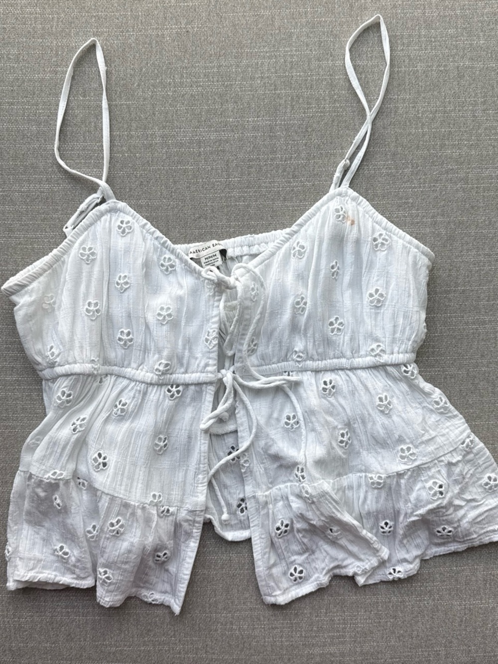 American Eagle Outfitters White Tie-Front Eyelet Cami